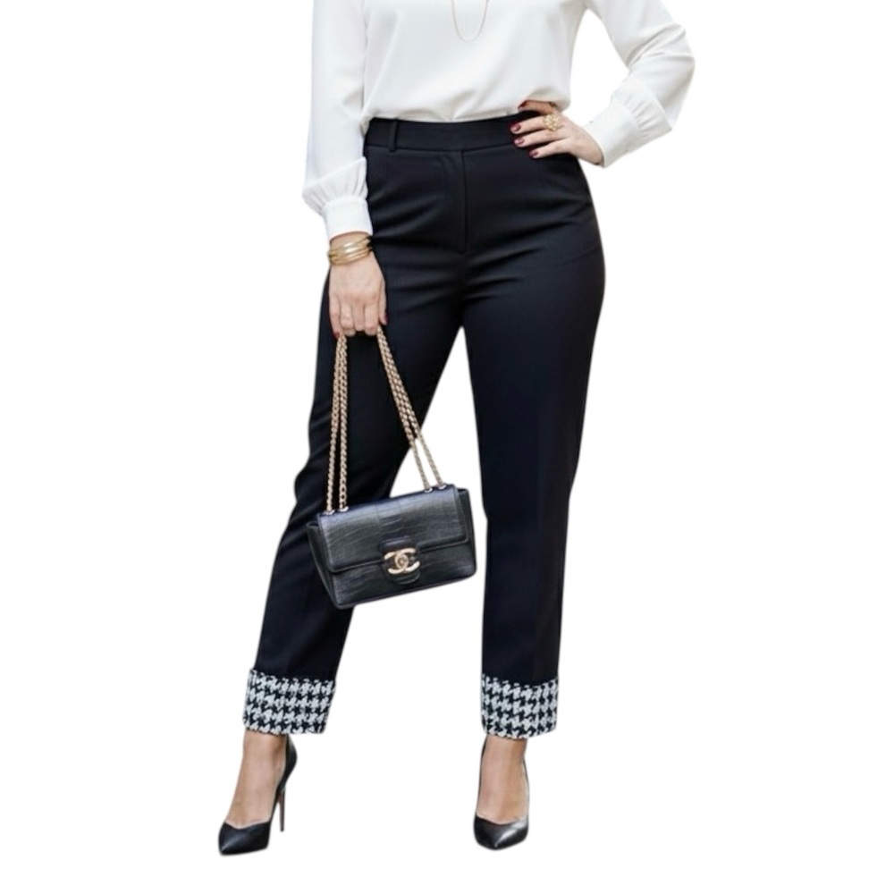 Spiegel black cropped pants black & white houndstooth Cuff 6 NWOT new